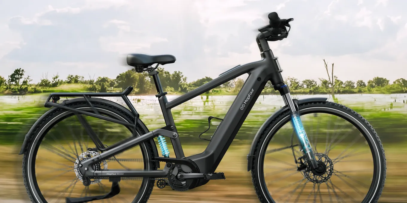 MapFour Roam in motion with the fork and rear shock highlighted