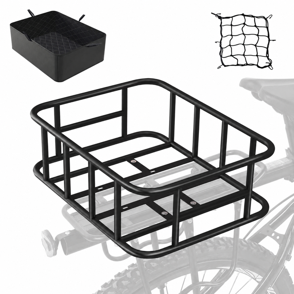 Cesta trasera para bicicleta con red y forro textil